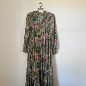 Roller Rabbit • Maxi Tropical Print Silk Dress • Size Small